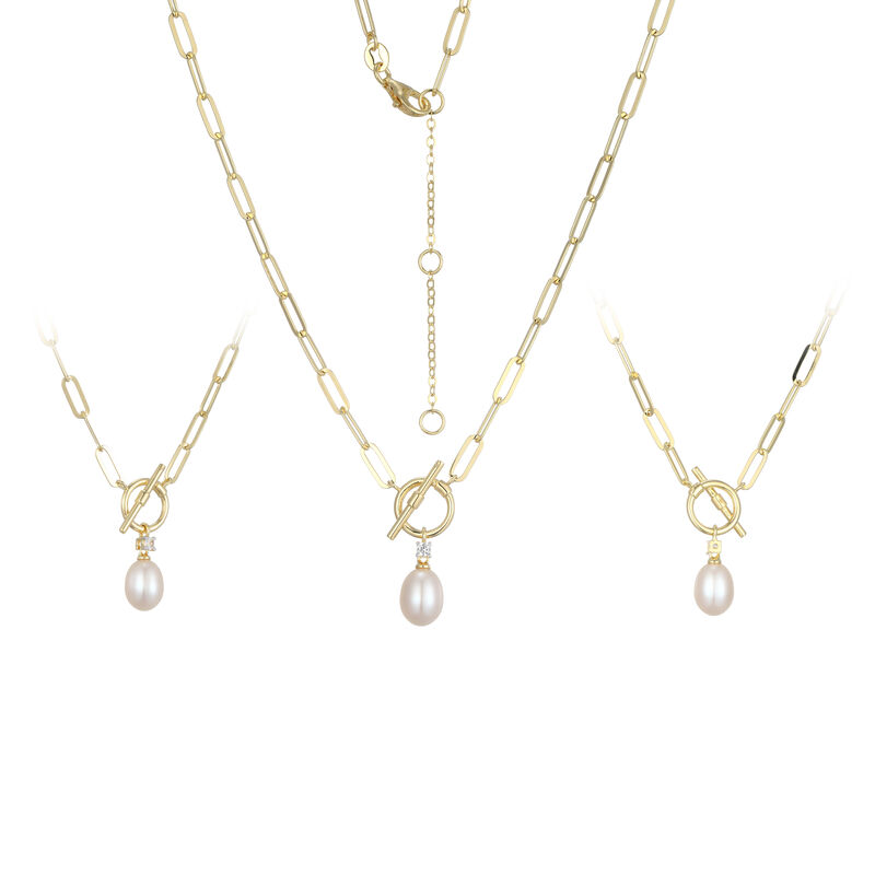White Pearl & Lab Grown Diamond Pendant Necklace in Gold Plated Sterling Silver image number null