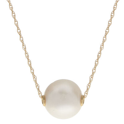 Imperial Pearl 14k Yellow Gold White Freshwater Pearl Necklace (9-10 mm)