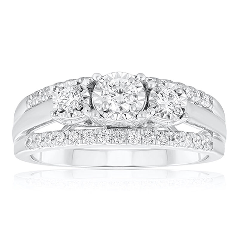 Brilliant-Cut .5ctw. Diamond Three-Stone Multi-Row Engagement Ring in 10k White Gold image number null