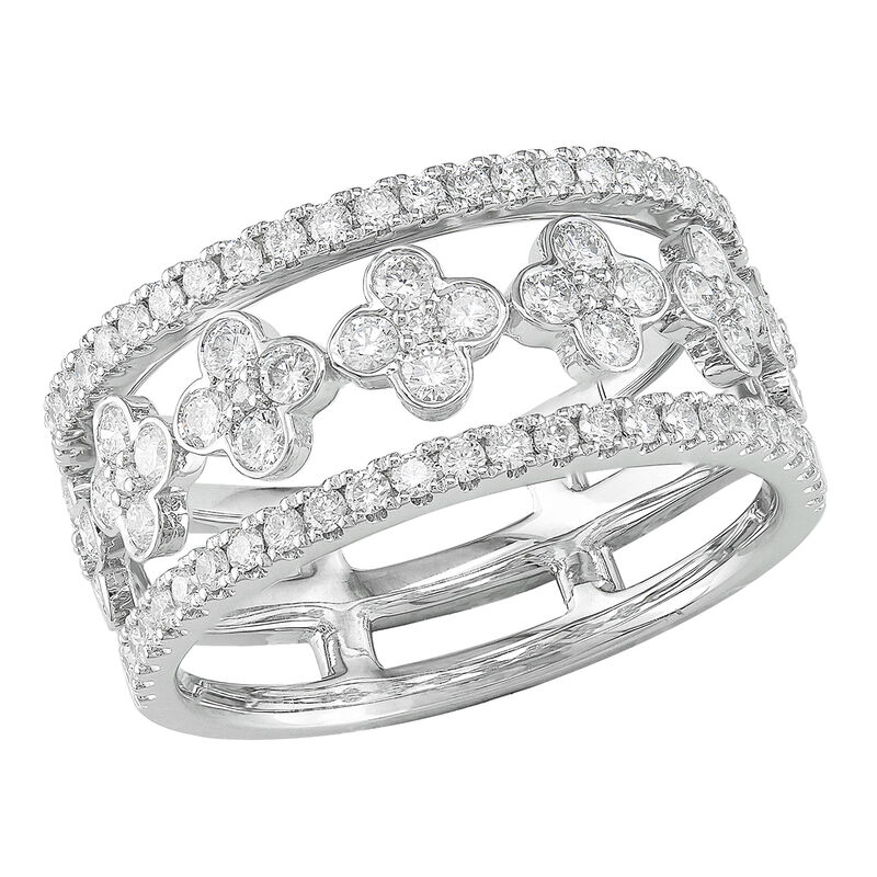 Round Natural Diamond 3/4ctw. Open Clover Multi Row Ring in 14k White Gold image number null