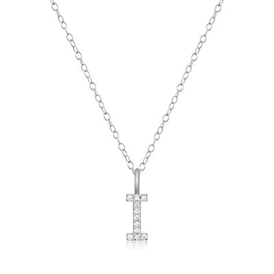 Lab Grown Diamond Letter I Initial Pendant Necklace in Sterling Silver