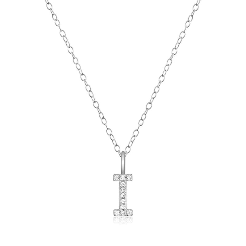 Lab Grown Diamond Letter I Initial Pendant Necklace in Sterling Silver image number null