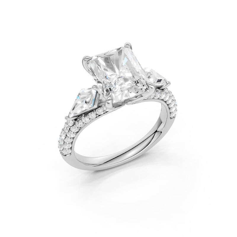 Radiant Lab Grown Diamond 4ctw. Three Stone Plus Engagement Ring with Kite Lab Grown Diamonds in 14k White Gold image number null