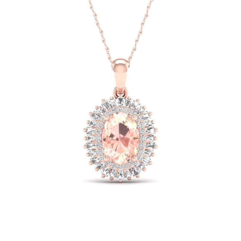Oval Morganite Halo Pendant in 10k Rose Gold image number null