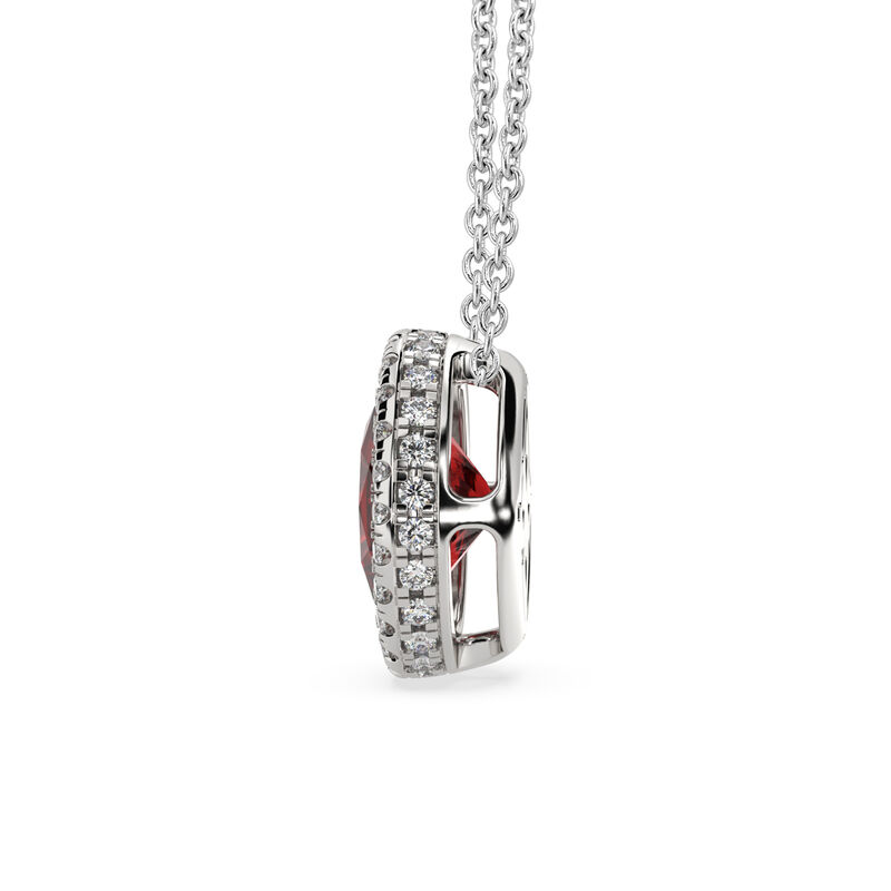 Oval-Cut Created Ruby & Lab Grown Diamond Halo Pendant in 14k White Gold image number null