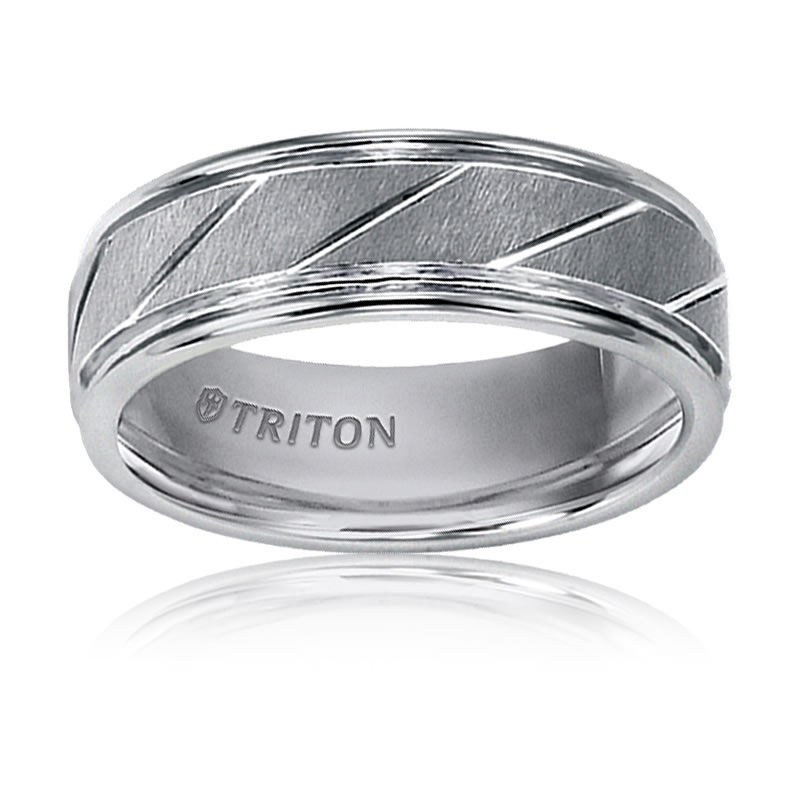 Triton Tungsten Bright Diagonal Cut Wedding Band image number null