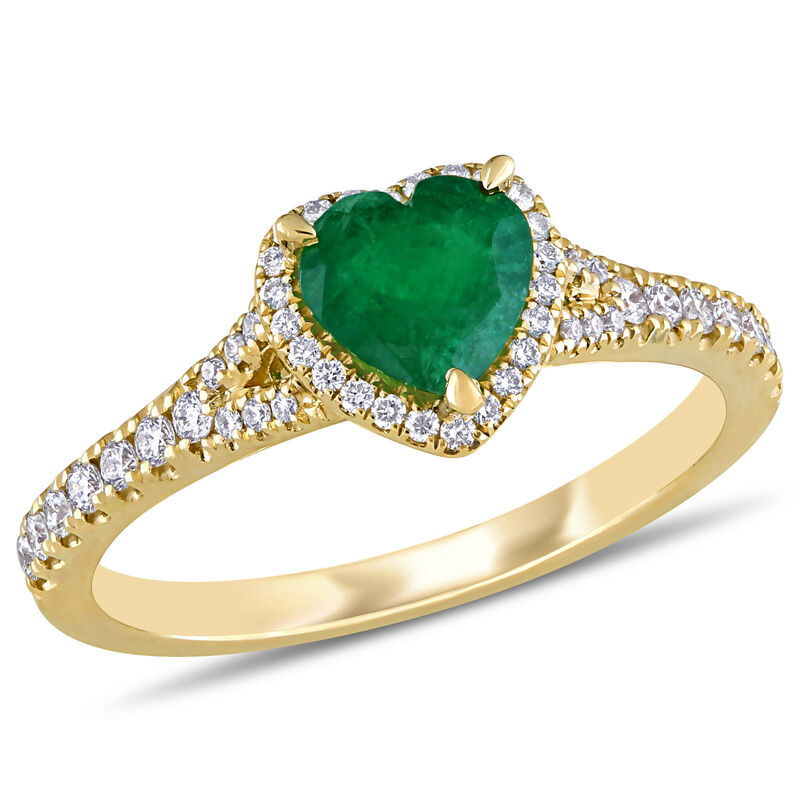 Emerald & Diamond Heart Ring in 14k Yellow Gold image number null