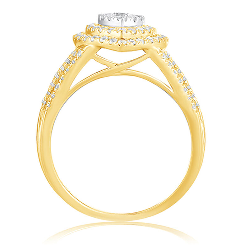 Brilliant-Cut Pear-Shaped 1ctw. Diamond Composite Double Halo Engagement Ring in 10k Yellow Gold image number null