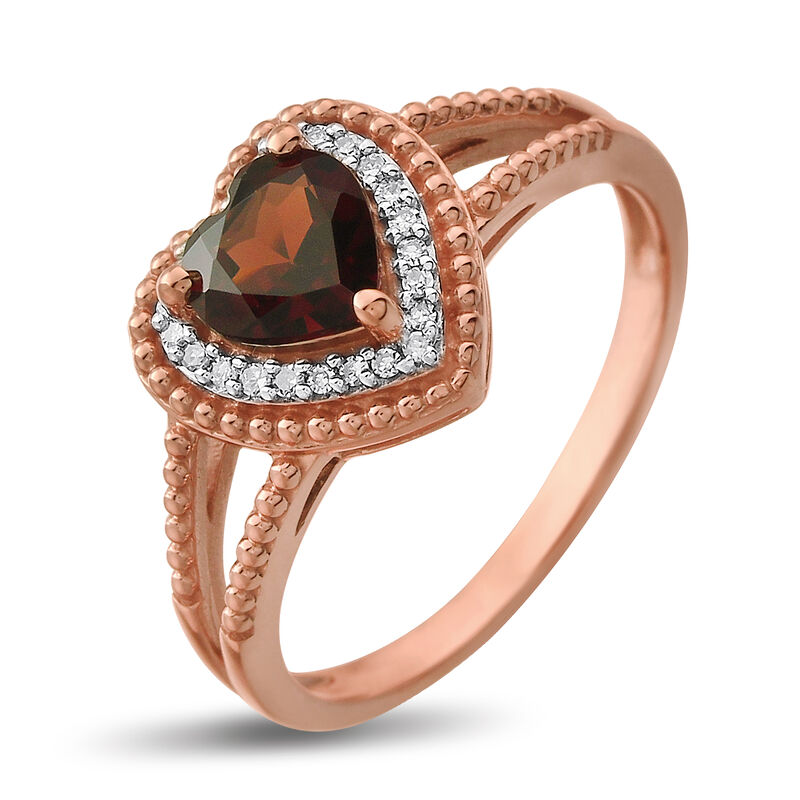 Heart-Shaped Garnet & Diamond Ring in 10k Rose & White Gold image number null