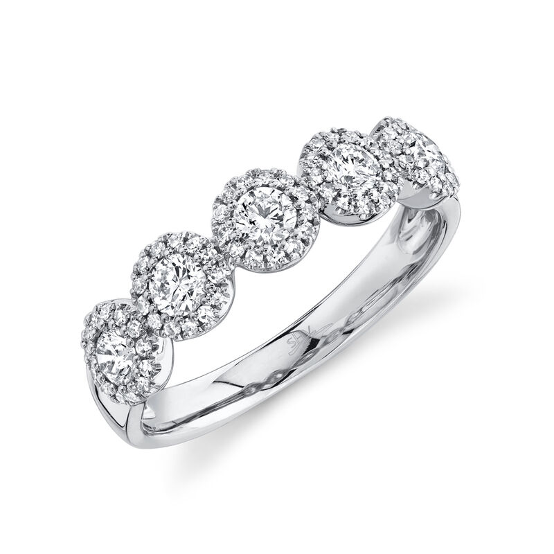 Shy Creation 0.70 ctw Round Diamond Five Stone Halo Ring 14k White Gold SC55002615 image number null