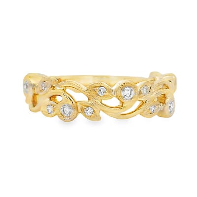 Diamond 1/5ctw. 14k Yellow Gold Floral Anniversary Ring