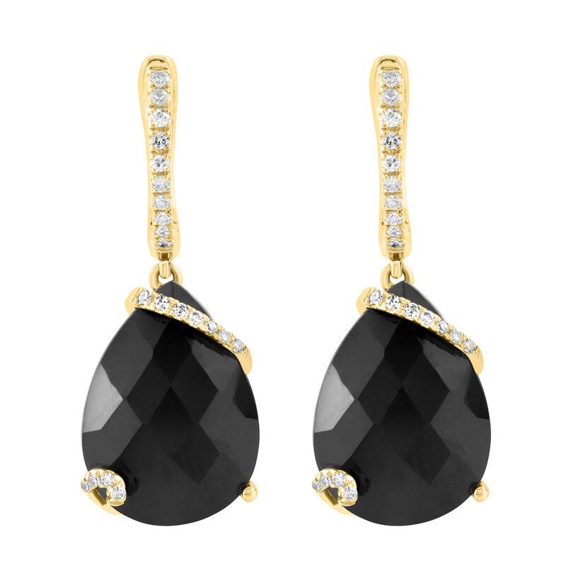 EFFY Black Onyx & Diamond Drop Earrings in 14k Yellow Gold image number null