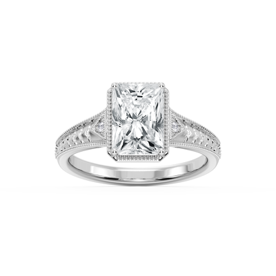 Radiant Lab Grown Diamond 2ctw. Vintage Engagement Ring in 14K White Gold