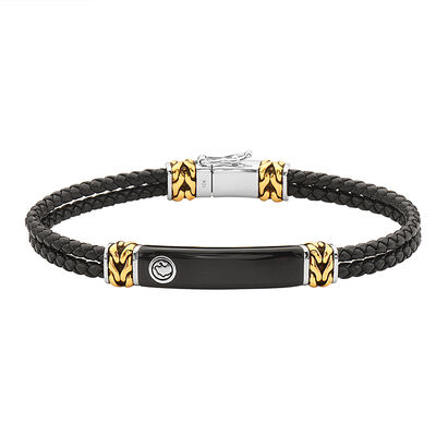 Men's Onyx Leather Bracelet in Sterling Silver
