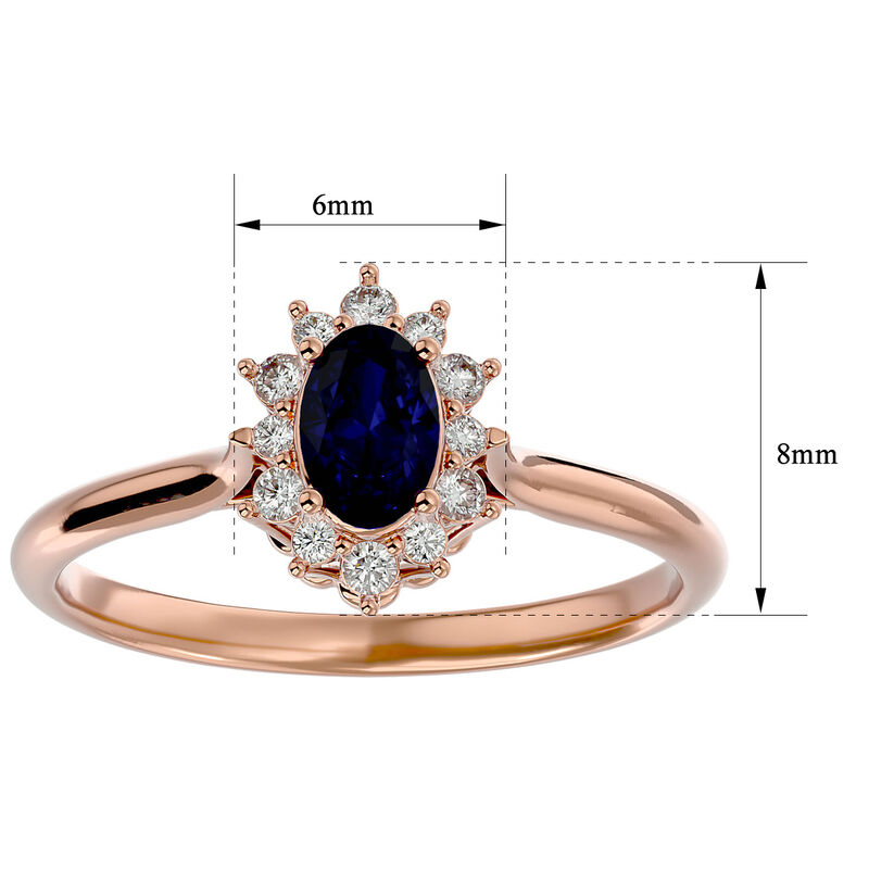 Oval-Cut Sapphire & Diamond Halo Ring in 14k Rose Gold image number null