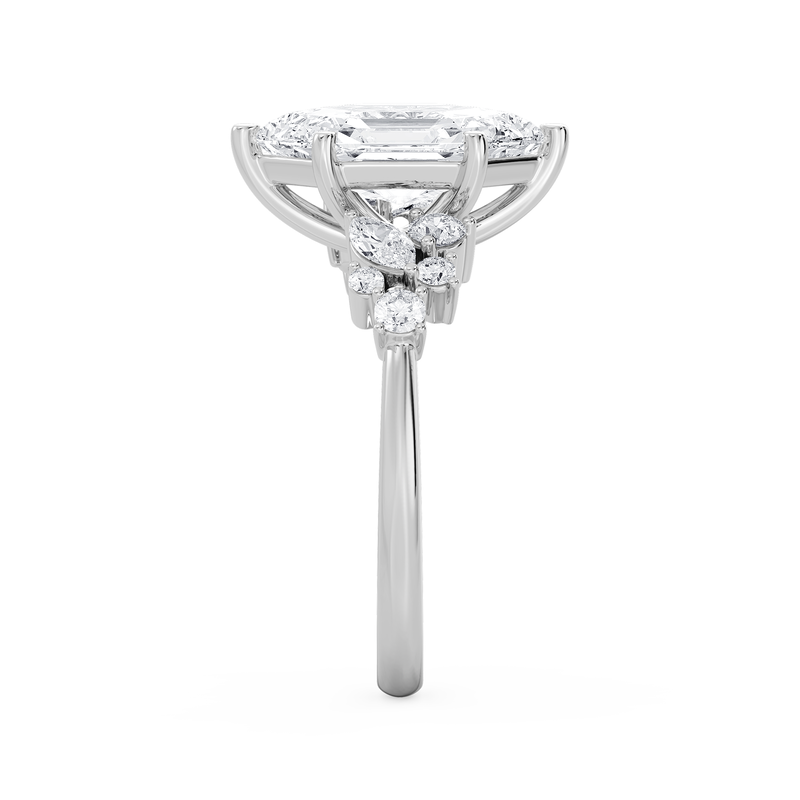 Elongated Hexagon Lab Grown Diamond 3 1/2ctw. Engagement Ring with Marquise and Round Accents in 14k White Gold image number null