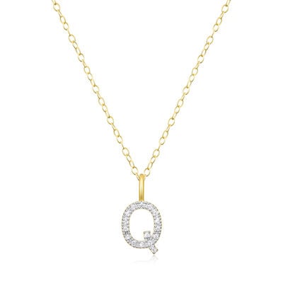 Lab Grown Diamond Letter Q Initial Pendant Necklace in 14k Yellow Gold Plated Sterling Silver