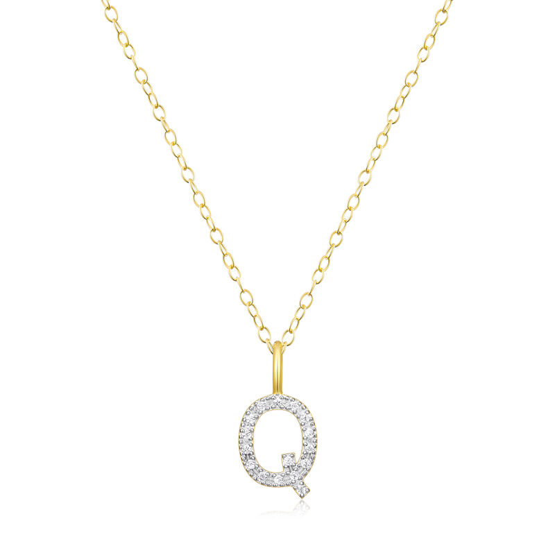 Lab Grown Diamond Letter Q Initial Pendant Necklace in 14k Yellow Gold Plated Sterling Silver image number null