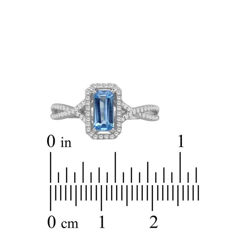 Emerald-Cut Elongated Blue Topaz & Diamond Ring in 10k White Gold image number null