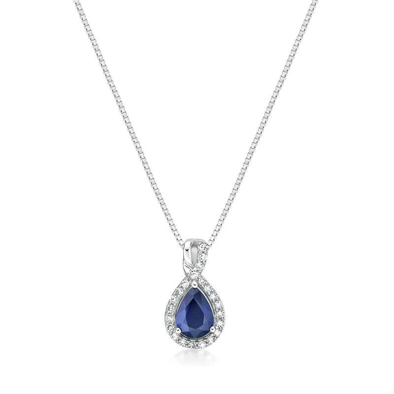 Pear Sapphire & Diamond Pendant in 10k White Gold image number null
