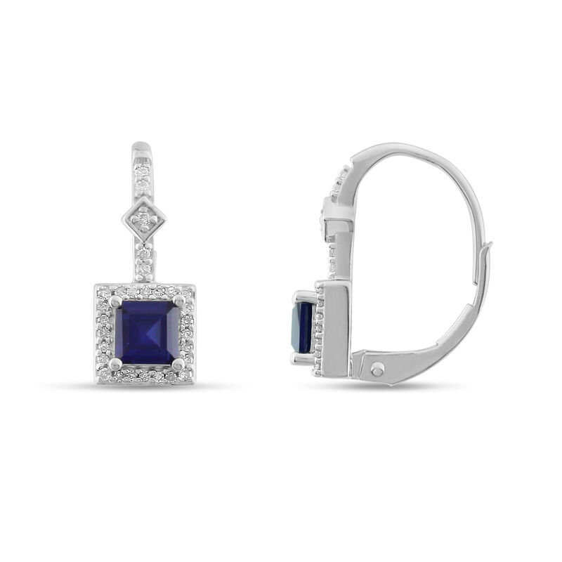 Princess-Cut Created Sapphire & Diamond Drop Earrings in Sterling Silver image number null