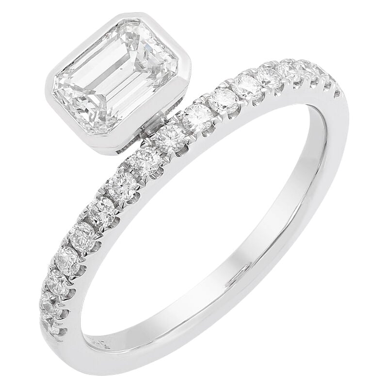 Emerald Natural Diamond 1ctw. Horizontal Classic Shank Engagement Ring in 14k White Gold image number null