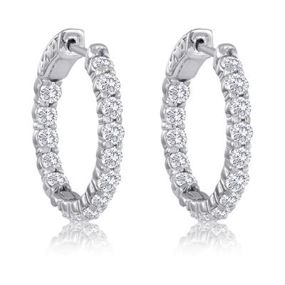Round 3ctw. Diamond In & Out Hoop Earrings 14k White Gold
