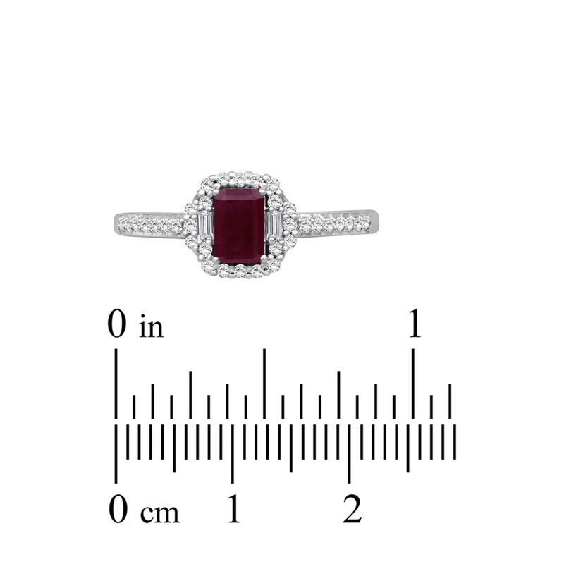 Emerald-Cut Ruby & Diamond Halo Ring in 10k White Gold image number null