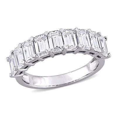 Created Moissanite 9 Stone Emerald Cut Ring in 10k White Gold