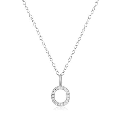 Lab Grown Diamond Letter O Initial Pendant Necklace in Sterling Silver