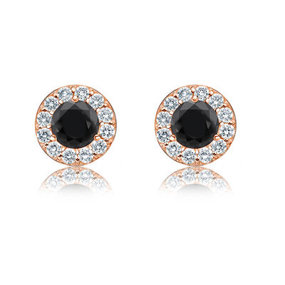 Black & White 3/4ct. Diamond Halo Stud Earrings in 14k Rose Gold