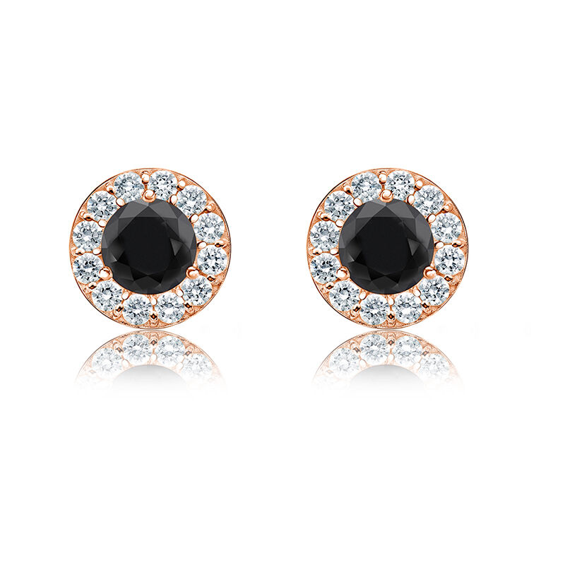 Black & White 3/4ct. Diamond Halo Stud Earrings in 14k Rose Gold image number null