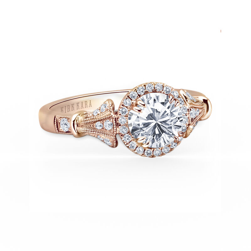 Round-Cut Diamond Halo Art Deco Engagement Setting in 18k Rose Gold K195R65RR image number null