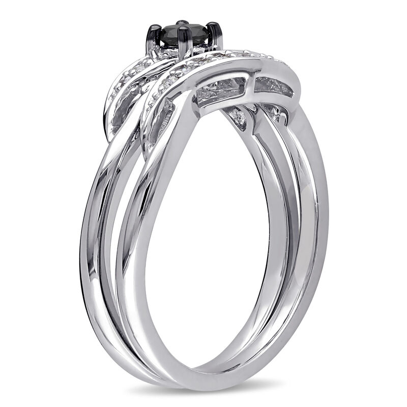 Brilliant-Cut 1/4ctw Black Diamond Twist Bridal Set in Sterling Silver image number null
