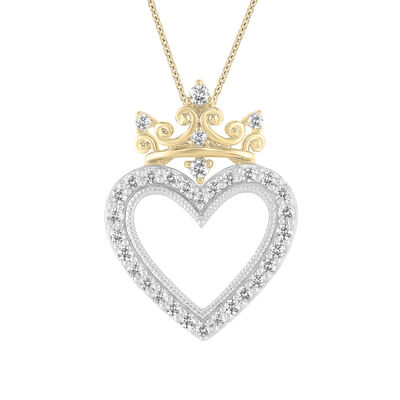 Princess & Heart 1/4ctw. Diamond Pendant in 10k Yellow & White Gold