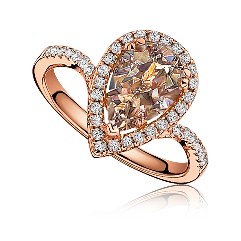 Morganite Pear-Shape Diamond Halo Ring in Rose Gold image number null
