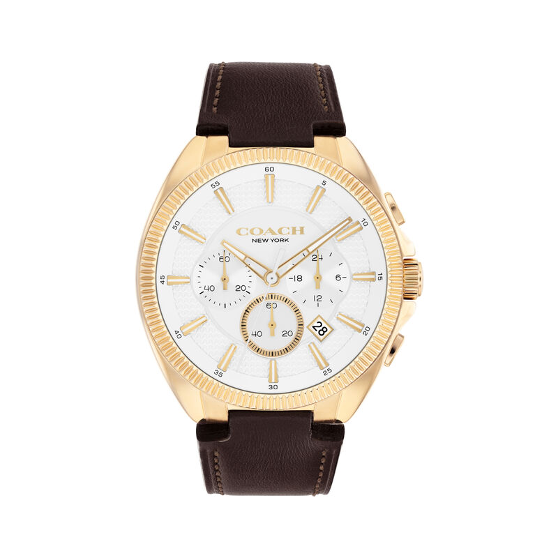 Coach Men's Jackson Chronograph White Dial Gold Tone Stainless Steel Brown Leather Strap 45mm Watch 14602746 image number null