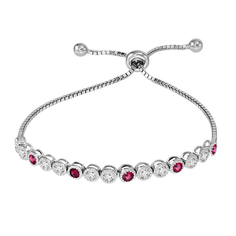 Ruby & White Zircon Bolo Bracelet in Sterling Silver image number null