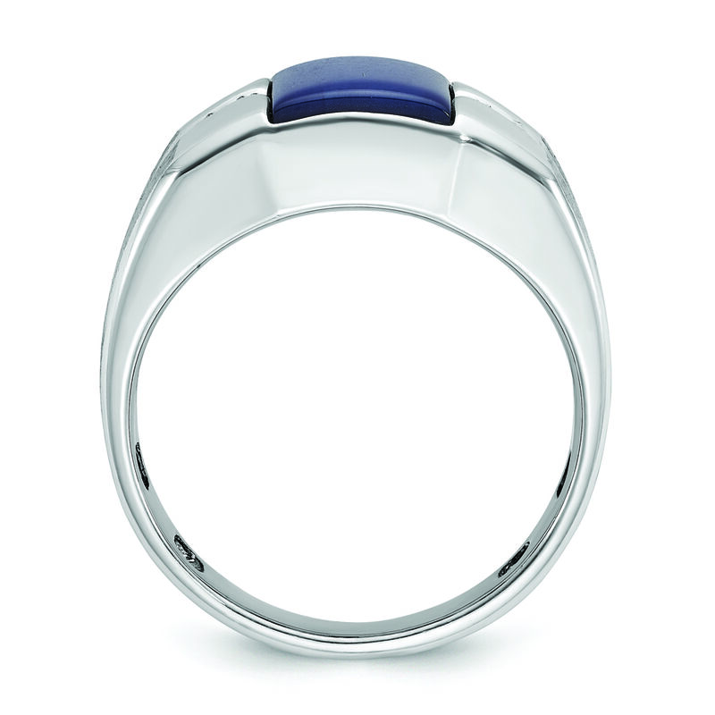 Men's Cushion-Cut Created Blue Star Sapphire & Diamond Ring in 10k White Gold image number null