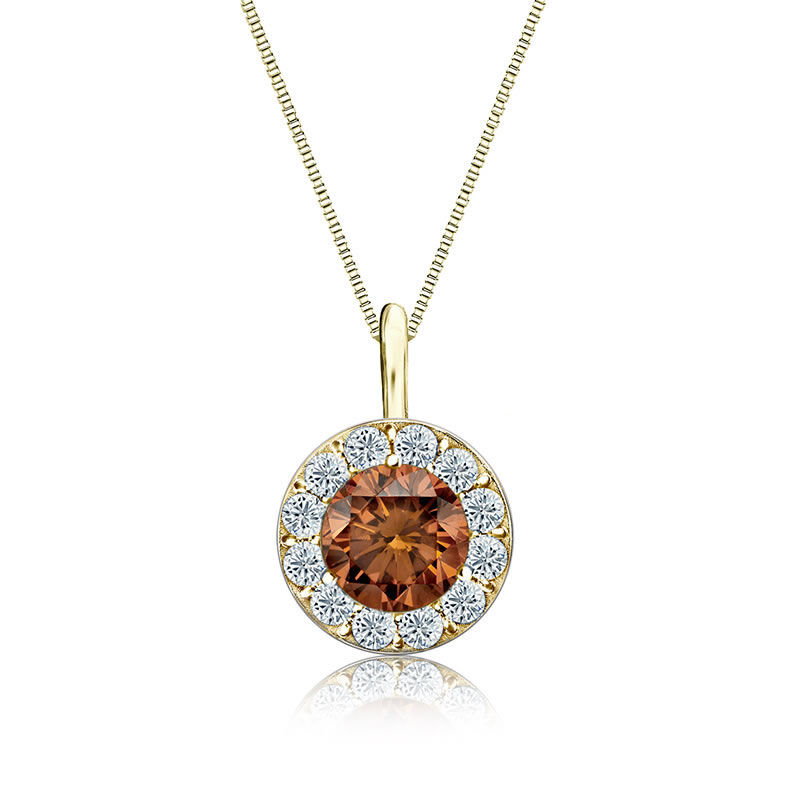 Champagne & White Diamond Halo 1ct. Pendant in 14k Yellow Gold image number null