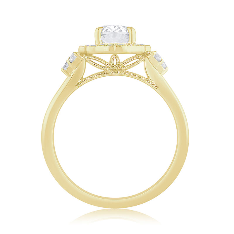 Oval Lab Grown Diamond 1 1/3ctw. Vintage Halo Engagement Ring in 14k Yellow Gold image number null