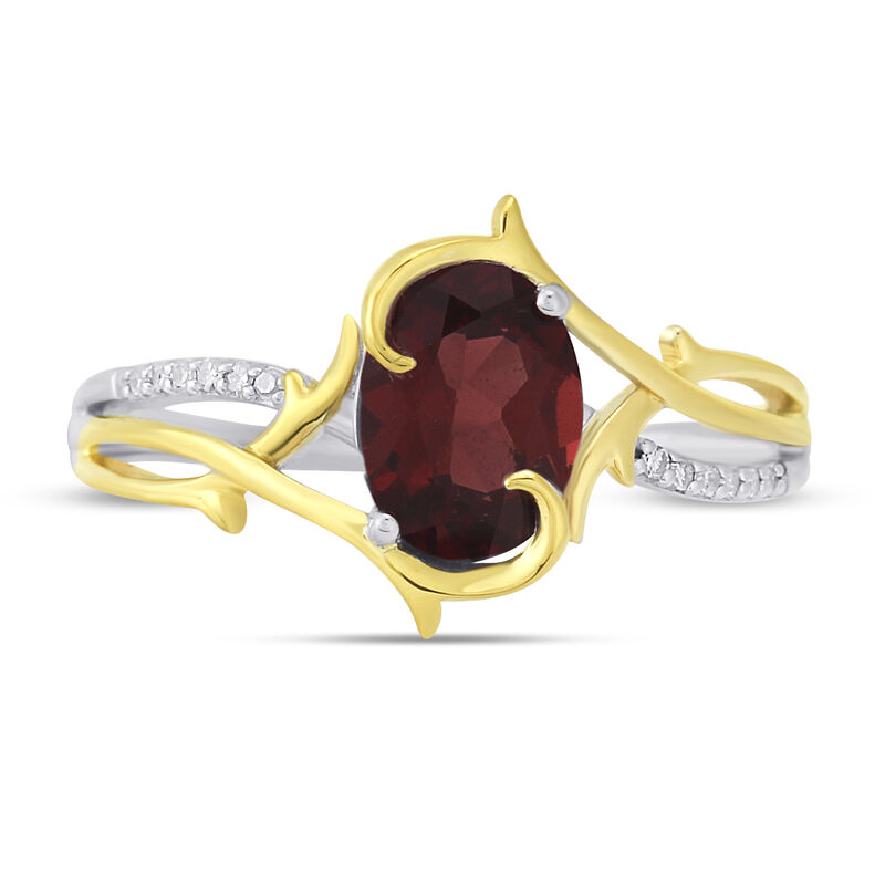 Oval-Cut Garnet Diamond Design Ring in 10k Yellow Gold and Sterling Silver image number null