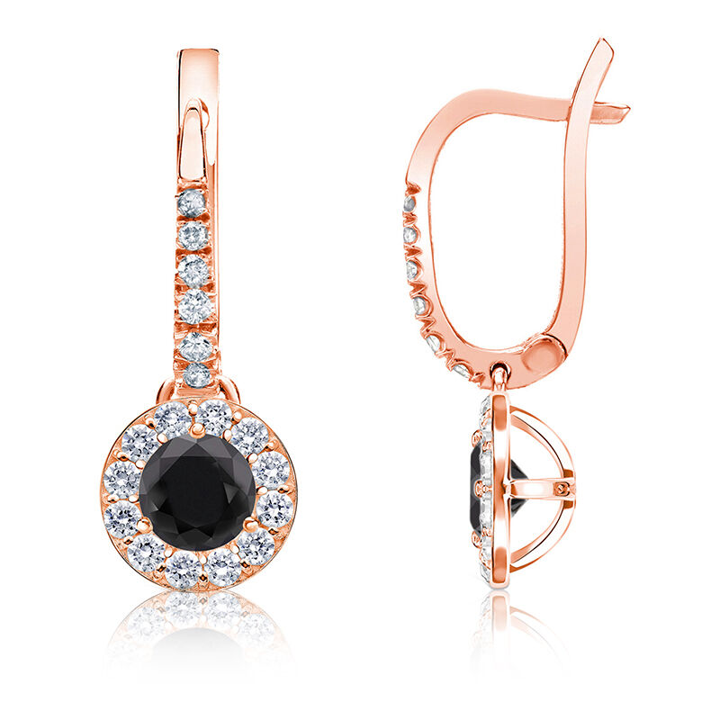 Black Diamond Halo ¾ct. Drop Earrings in 14k Rose Gold image number null