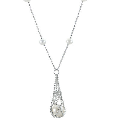 Imperial Pearl Lace Caged Pearl Necklace in Sterling Silver