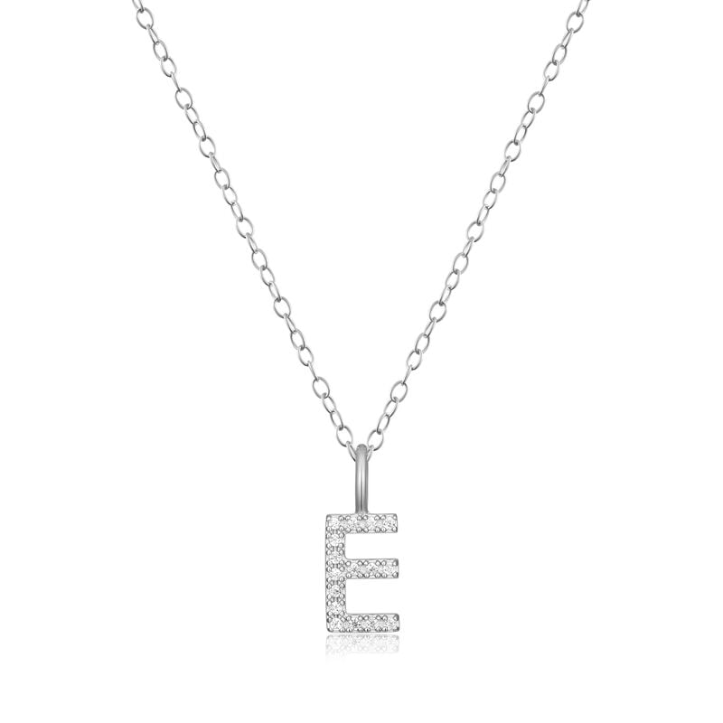 Lab Grown Diamond Letter E Initial Pendant Necklace in Sterling Silver image number null