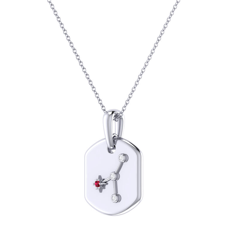Diamond and Ruby Cancer Constellation Zodiac Tag Necklace in Sterling Silver image number null