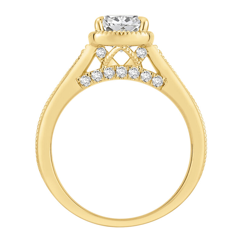 Elongated Cushion Lab Grown Diamond 2 1/5ctw. Beaded Bezel Engagement Ring in 14k Yellow Gold image number null