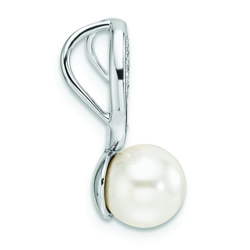 Freshwater Pearl & Diamond Open Oval Drop Pendant in 10k White Gold image number null