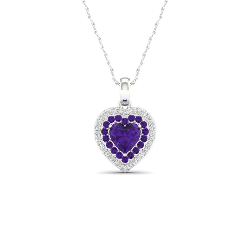 Amethyst & Created White Sapphire Heart Pendant in Sterling Silver image number null