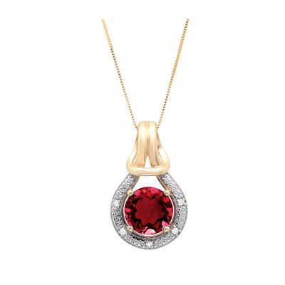 8mm Created Ruby & Diamond Love Knot Pendant in 10k Yellow Gold